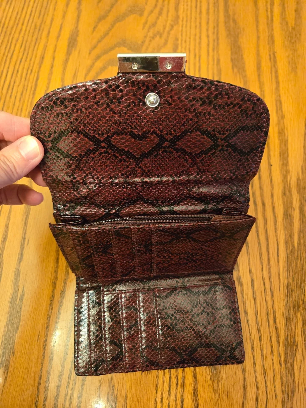 Avon Burgundy Snake-Print Wallet with Gold Accent
